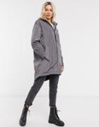 Asos Design Faux Fur Lined Raincoat In Gray-grey
