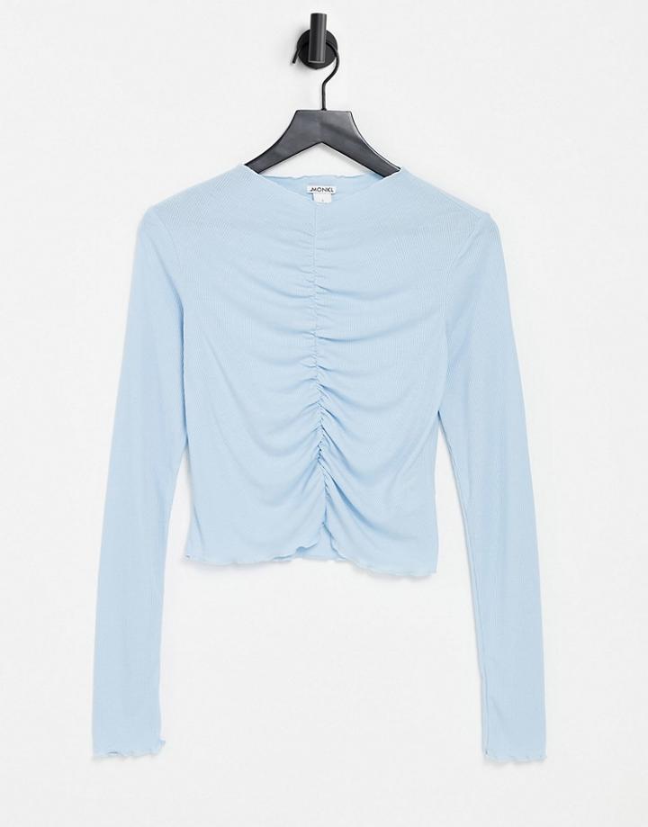 Monki Ruched Front Top In Blue-blues