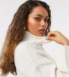 Asos Design Petite Relaxed Crop Sweater With High Neck In Cream-white