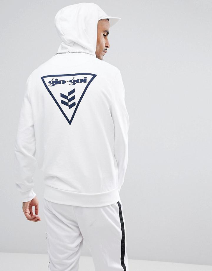 Gio Goi Hoodie With Flock Logo And Back Print In White - White