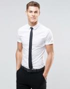 Asos Skinny Shirt In White With Short Sleeves And Black Tie Pack Save 15% - White