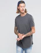 Asos Longline T-shirt With Curved Hem In Charcoal Marl - Gray