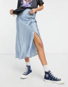 Violet Romance Satin Midi Skirt With Thigh Slit In Star Print-blues
