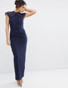 Elise Ryan Maxi Dress With Delicate Lace Trim - Navy
