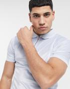 Asos Design Muscle Polo With Piping And Zip Neck In Light Blue Velour-gray
