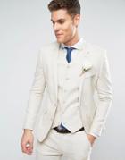 Asos Wedding Super Skinny Suit Jacket In Stone Stretch Linen Cotton - Gray