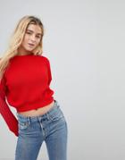 Daisy Street High Neck Crop Sweater With Cable Knit - Red
