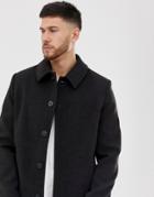 Asos Design Wool Mix Trench Coat In Dark Chacoal - Gray