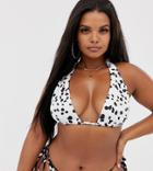 Asos Design Curve Mix And Match Triangle Bikini Top In White Dalmatian Spot - Multi