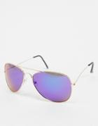 Svnx Aviator Sunglasses In Gold With Blue Lens