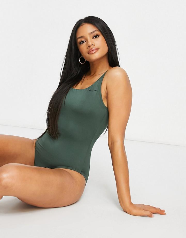 Nike Swimming Essentials U-back One Piece Bathing Suit In Green