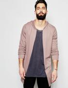 Asos Super Longline Hooded Cardigan In Dusky Pink - Pink