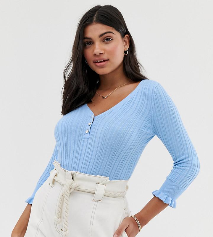 Miss Selfridge Top With Frill Sleeves In Blue