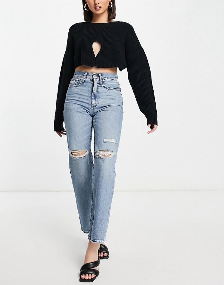 Madewell Ripped Straight Leg Jean In Dark Wash-black