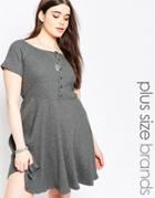 Alice & You Bardot Ribbed Skater Dress - Gray