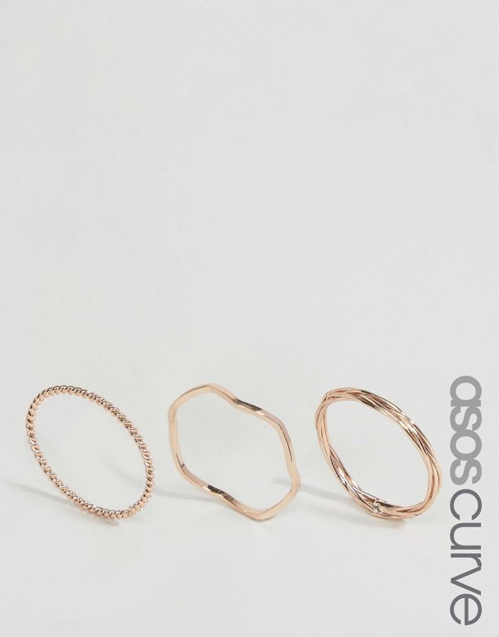 Asos Curve Pack Of 3 Plaited Ring Pack - Copper