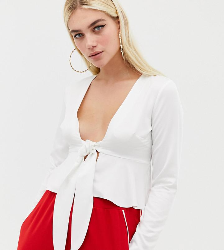Collusion Satin Tie Front Blouse - White