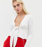 Collusion Satin Tie Front Blouse - White