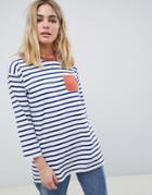 Asos Design Top In Stripe With Long Sleeve And Contrast Pocket Detail-multi