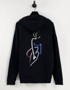 Asos Design Oversized Hoodie In Black With Line Drawing Back Print - Black - Black