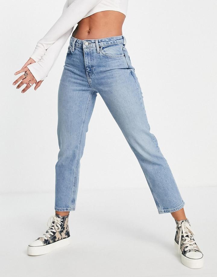 Topshop Straight Leg Jeans In Bleach-blues