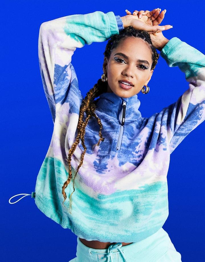Asos 4505 Ski Fleece Mock Neck Zip Top With Graphic Mountain Print-multi