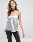 Miss Selfridge Silver Satin Bar Cami - Silver