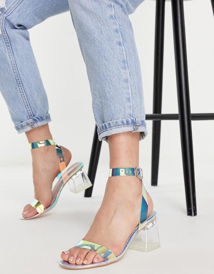 Public Desire Afternoon Perspex Block Mid Heeled Sandals Iridescent-multi