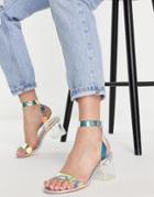 Public Desire Afternoon Perspex Block Mid Heeled Sandals Iridescent-multi