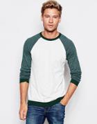 Asos Contrast Sleeve Sweater In Cotton - Green Twist