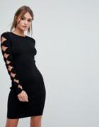 Ted Baker Knitted Bodycon Dress With Bow Sleeve Detail - Black