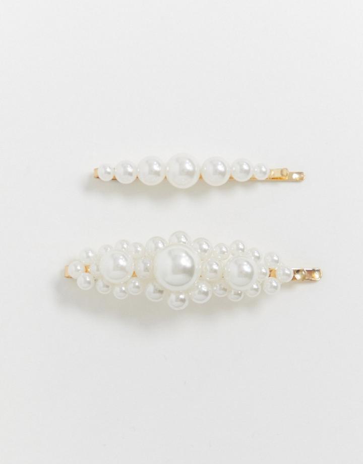 Monki Faux Pearl Hair Clip In White