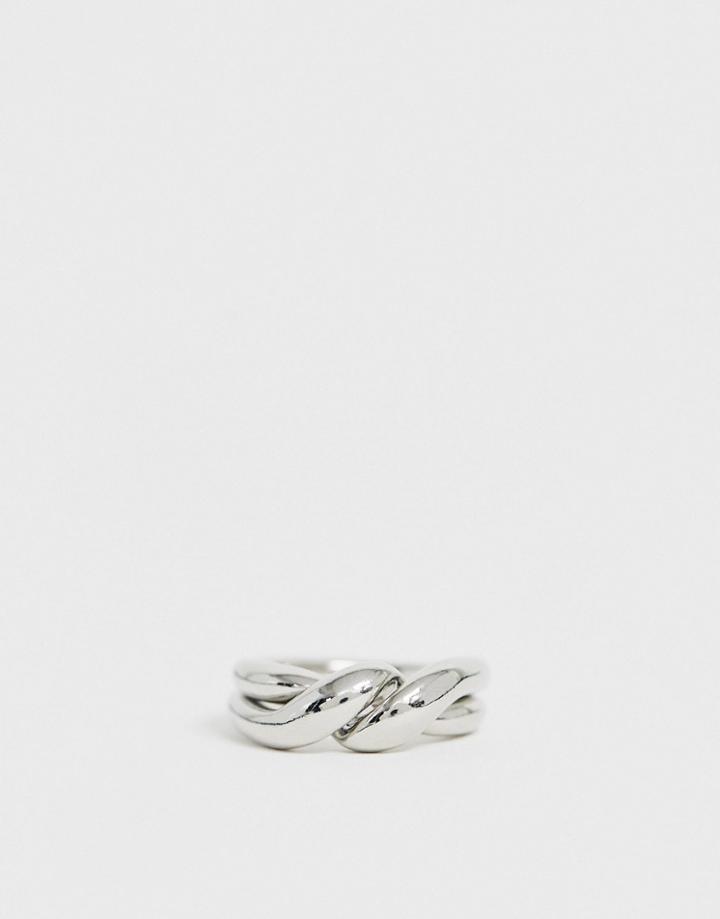 Asos Design Ring In Sleek Linked Design In Silver Tone - Silver