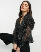 Asos Design Pussybow Blouse In Star Print-multi