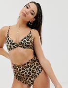 Asos Design Recycled Mix And Match High Waist Bikini Bottom In Leopard Print-multi