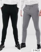 Asos Design 2 Pack Super Skinny Smart Pants In Black And Gray Save - Multi