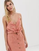 Rhythm Amalfi Linen Button Front Tie Top In Desert Pink - Pink