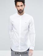 Farah Shirt With Grandad Collar In Slim Fit With Stretch - White
