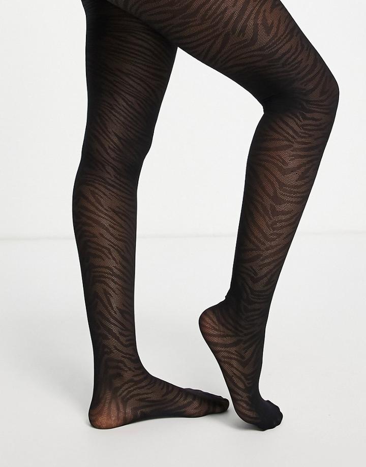 Asos Design 30 Denier Zebra Print Tights In Black