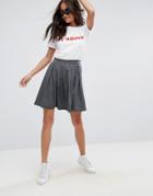 Asos Mini Skater Skirt With Box Pleats - Gray