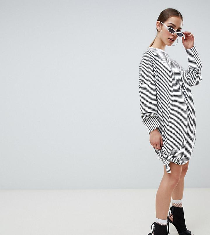 Missguided Petite Oversized Stripe Knot Detail T-shirt Dress - White