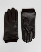 Barneys Leather Gloves With Cuff Detail Brown - Brown