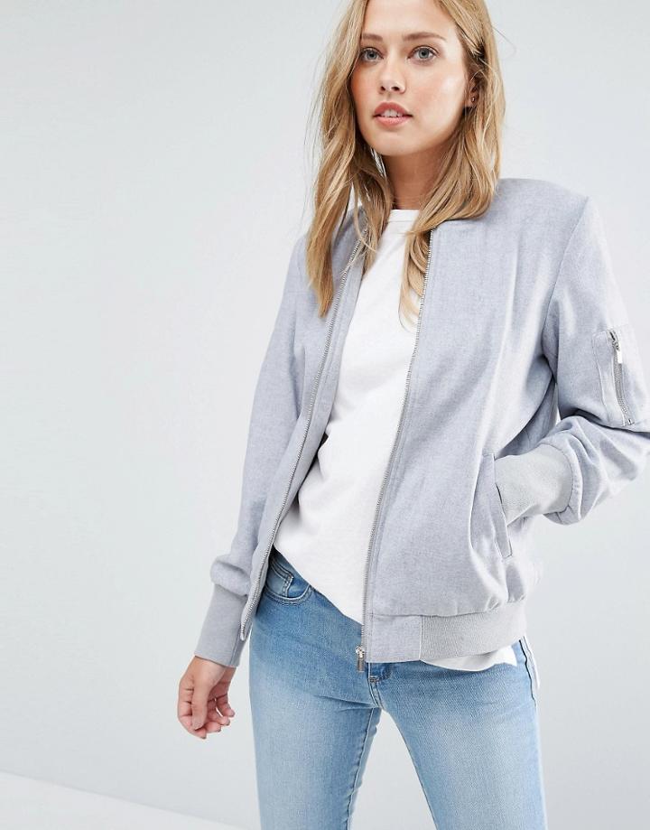 Vila Wool Mix Bomber Jacket - Gray