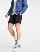 Asos Design Cargo Shorts In Black With Pigment Spray Finish