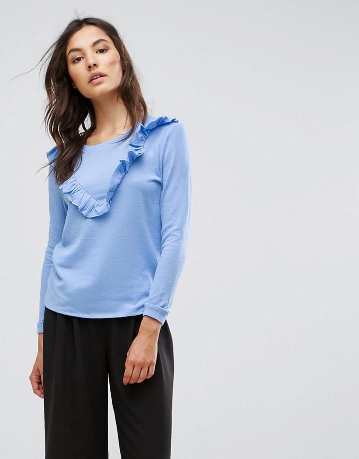 B.young Ruffle Front Top - Blue