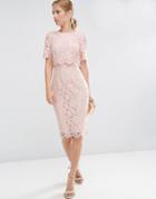 Asos Lace Crop Top Midi Pencil Dress - Pink