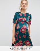 Asos Maternity Satin Tea Dress With Bright Floral Print - Multi