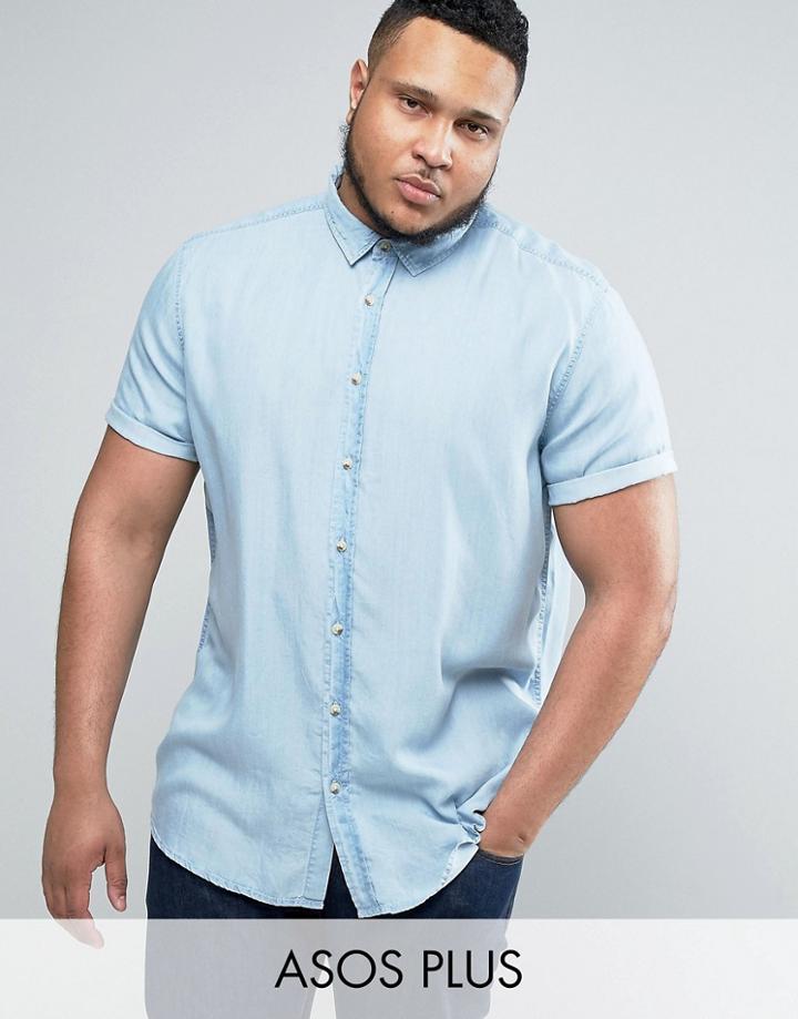 Asos Plus Regular Fit Denim Shirt - Blue