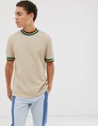 Asos Design T-shirt In Waffle With Tipping In Beige