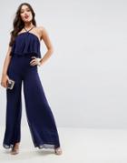 Asos Jumpsuit In Crinkle With Wide Leg And Halter Neck - Black